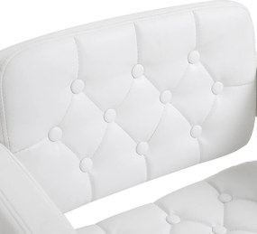 HOMCOM Scaun inalt de bar cu Spatar si Brate, Reglabil, Rotativ din Piele sintetica Alba, pentru Bucatarie sau Pub, 64x50x94-114cm | Aosom Romania