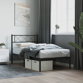 372272 vidaXL Cadru de pat din metal cu tăblie, negru, 100x200 cm