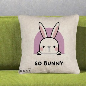 Perna Decorativa So Bunny Kawaii, 40x40 cm, Bej Canapea, Husa Detasabila, Perna Inclusa, BEKZ®