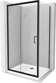 Mexen Apia cabina de duș glisantă 90 x 70 cm, transparentă, neagră + cadă Flat, albă - 840-090-070-70-00-4010B