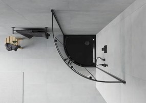 Mexen Rio cabina de duș semicirculară 80 x 80 cm, transparentă, neagră + cadă Flat, neagră - 863-080-080-70-00-4170B