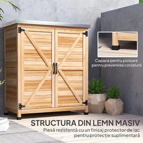 Outsunny Dulap de Exterior cu Raft și Bancă de Lucru Superioară, 79x43x92 cm, Lemn Natural | Aosom Romania