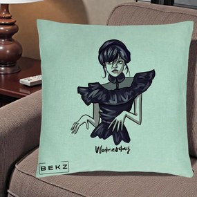 Perna Personalizata Wednesday Addams Dans Gotic, 40x40 cm, Verde Menta, Husa Detasabila, Perna Inclusa, BEKZ®