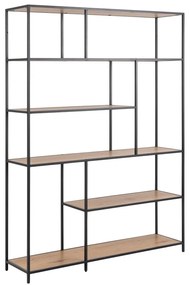 Bibliotecă neagră/în culoare naturală cu aspect de lemn de stejar 135x185 cm Seaford – Actona