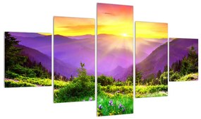 Tablou cu peisaj  montan cu apus de soare (125x70 cm), în 40 de alte dimensiuni noi