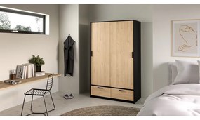 Șifonier negru/cu aspect de lemn de stejar cu ușă glisantă 121x200 cm Line – Tvilum