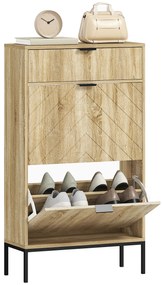 HOMCOM Mobilier de pantofi 8 perechi cu sertar glisant, 2 sertare rabatabile, rafturi reglabile, 60x24x105,5cm, stejar | Aosom Romania