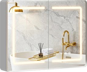 HOMCOM Dulap cu oglindă pentru baie cu iluminare LED, 60 x 80 cm, antiaburire, dimabil în 3 trepte | Aosom Romania