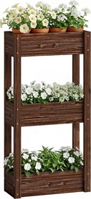 Outsunny Bac pentru plante ridicat jardinieră pe picioare 3 niveluri orificii de drenaj și căptușeală 60 x 25 x 120 cm, Maro | Aosom Romania