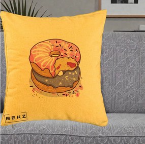 Perna Decorativa Donuts Roz si Mov, 40x40 cm, Galben, Husa Detasabila, Perna Inclusa, BEKZ®