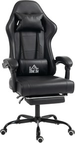 HOMCOM Scaun de gaming ergonomic, fotoliu gamer cu suport lombar masaj, spătar înclinat, înălțime reglabilă, negru | Aosom Romania