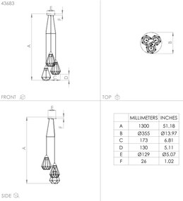 Lustră pe cablu TARBES 3xE27/60W/230V Eglo 43683