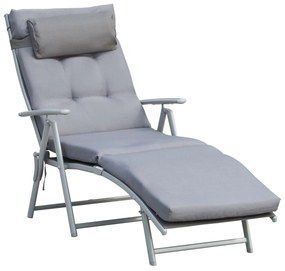Outsunny Sezlong de Gradina Pliabil cu Saltea si Perna, Spatar cu 7 Pozitii de Inclinare, 137x63.5x100.5cm, Gri | Aosom Romania