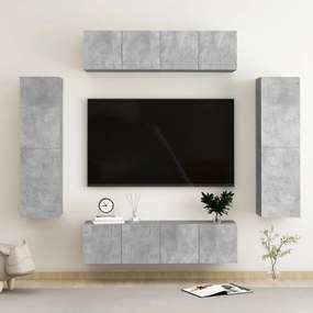 3079084 vidaXL Set de dulapuri TV, 6 piese, gri beton, lemn prelucrat