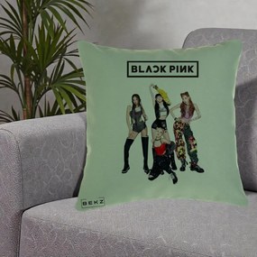 Perna Personalizata K-pop BLACKPINK Fotografie de Grup, 40x40 cm, Verde, Husa Detasabila, Perna Inclusa, BEKZ®