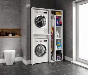 Set Dulap Baie pentru Masina de spalat, uscator si masa de calcat, Miranda , Alb,   71x194x69 - 54 x 194 x 52 cm