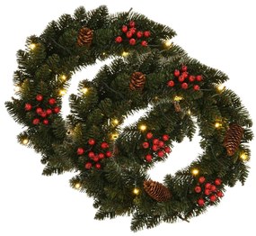 vidaXL Coronițe de crăciun cu decorațiuni, 2 buc., verde, 45 cm
