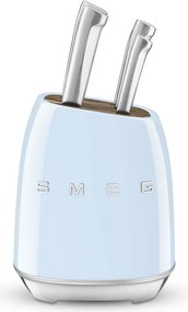 Set de cutite cu suport SMEG KBSF02PB, 7 piese, Manere din lemn de salcam, Otel inoxidabil german, Albastru pastel