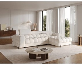 Colțar crem extensibil/cu spațiu de depozitare cu tapițerie din țesătură bouclé (cu colț pe partea dreaptă/cu șezlong) Felro – ELTAP