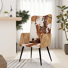 339657 vidaXL Scaun cu spătar înalt maro & alb, piele naturală cu păr