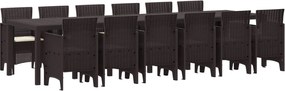 vidaXL Set de masă pentru grădină 13 pcs Maro Ratan Polt