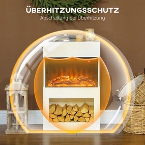HOMCOM Șemineu electric, 2 trepte de încălzire, 6 culori ale flăcării, termostat, telecomandă, Alb | Aosom Romania