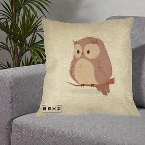 Perna Decorativa Bufnita Kawaii pe Creanga, 40x40 cm, Crem, Husa Detasabila, Perna Inclusa, BEKZ®