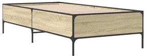 844987 vidaXL Cadru de pat, stejar sonoma, 90x190 cm, lemn prelucrat și metal