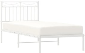 Cadru pat metalic cu tablie, alb, 90x200 cm