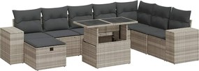 vidaXL Set canapele de grădină cu perne, 9 piese gri deschis poliratan