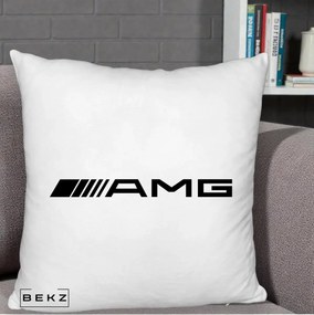 Perna Personalizata cu emblema Mercedes-AMG, 40x40 cm, Alb Pufos, Husa Detasabila, Perna Inclusa, BEKZ®