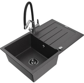 Mexen Bruno chiuvetă de granit cu un compartiment, cu picurător și baterie de bucătărie Duo, Negru cu picățele - 6513-76-671701-