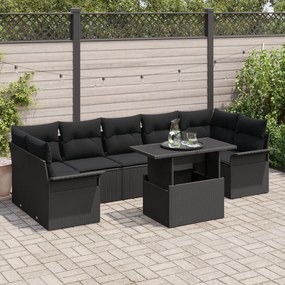 vidaXL Set de canapele de grădină din 8 piese cu perne, negru, din ratan sintetic