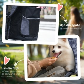 PawHut Cărucior pentru Animale cu Coș, Pernă și 2 Lese, 81x48x99 cm, Gri | Aosom Romania