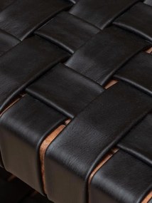 Consolă din lemn de mango și piele naturală împletită, cu 2 niveluri, maro antichizat, finisaj satinat, 130×35×78.5 cm, „Klami"