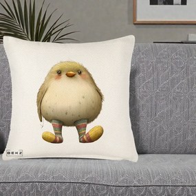 Perna Decorativa Pui Pufos cu Sosete Dungate, 40x40 cm, Crem Reliefat, Husa Detasabila, Perna Inclusa, BEKZ®