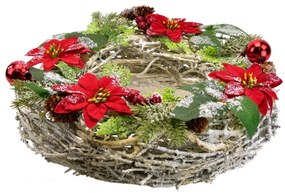 Coroană de Crăciun decorată cu poinsettia șirăchită, 30 cm
