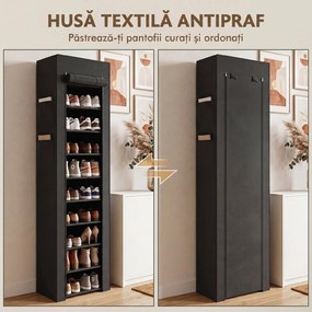 HOMCOM Pantofar 10 Etajere, Cover Antipraf, 20 Perechi, 45 x 30 x 175 cm, Negru | Aosom Romania