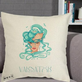 Perna Personalizata Zodiac Varsator Cowgirl, 40x40 cm, Ecru, Husa Detasabila, Perna Inclusa, BEKZ®