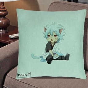 Perna Personalizata Gintama Gintoki Chibi Pisica, 40x40 cm, Verde Menta, Husa Detasabila, Perna Inclusa, BEKZ®