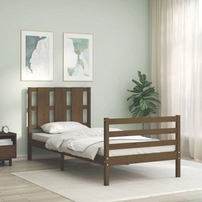 3194104 vidaXL Cadru de pat cu tăblie, maro miere, 90x200 cm, lemn masiv