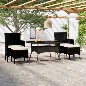 3058348 vidaXL Set mobilier grădină, 5 piese, negru, poliratan/sticlă tratată