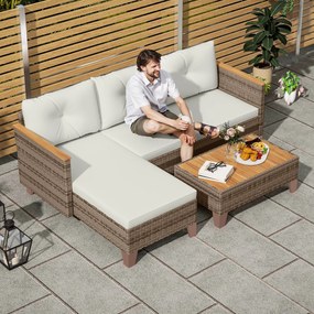 Outsunny Set de Mobilier de Grădină din 3 Piese cu Canapea, Șezlong și Măsuță de Cafea, 128x66x66 cm, Kaki | Aosom Romania