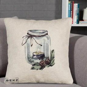 Perna Decorativa Felinar cu Lumanare si Conuri, 40x40 cm, Bej Canapea, Husa Detasabila, Perna Inclusa, BEKZ®
