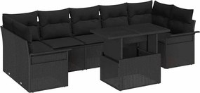 vidaXL Set de canapele pentru grădină cu pernă 8 pcs Negru poliratan