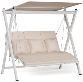 Leagăn hollywoodian FlexiSwing cu 3 locuri, spătar reglabil + copertină solară, rezistent la intemperii.