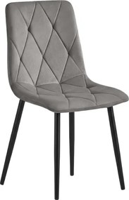 Scaun de catifea gri LIBRA SILVER GREY cu picioare negre