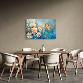 Tablou - Fluture și flori, pictură în ulei II. (90x60 cm)