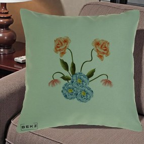 Perna Decorativa Trandafiri si Bujori Acuarela, 40x40 cm, Verde, Husa Detasabila, Perna Inclusa, BEKZ®