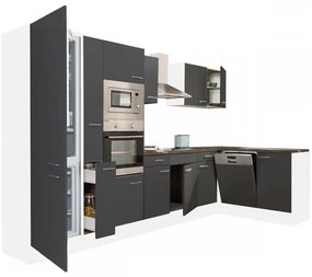 Dulap de bucătărie de colț Yorki 370, corp alb, față antracit satinat, cu frigider sub blat